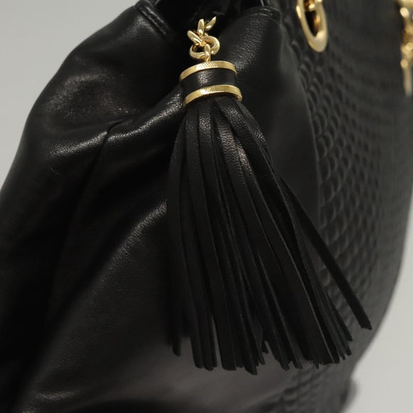 BALLY Shoulder Bag Leather Black Gold Auth 118003