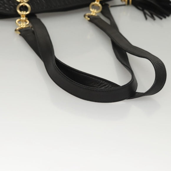 BALLY Shoulder Bag Leather Black Gold Auth 118003