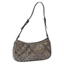 BURBERRY Nova Check Accessory Pouch Leather Silver Auth 118011-1