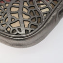 BURBERRY Nova Check Accessory Pouch Leather Silver Auth 118011-9