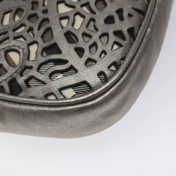 BURBERRY Nova Check Accessory Pouch Leather Silver Auth 118011