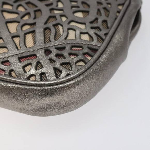 BURBERRY Nova Check Accessory Pouch Leather Silver Auth 118011