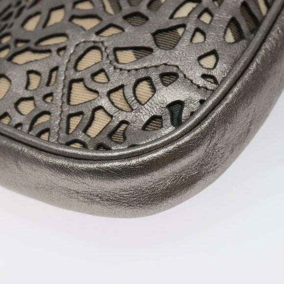 BURBERRY Nova Check Accessory Pouch Leather Silver Auth 118011