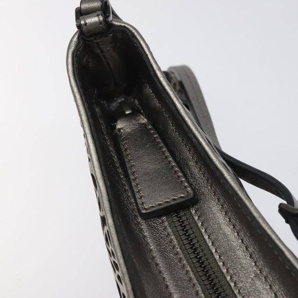 BURBERRY Nova Check Accessory Pouch Leather Silver Auth 118011