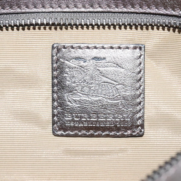BURBERRY Nova Check Accessory Pouch Leather Silver Auth 118011