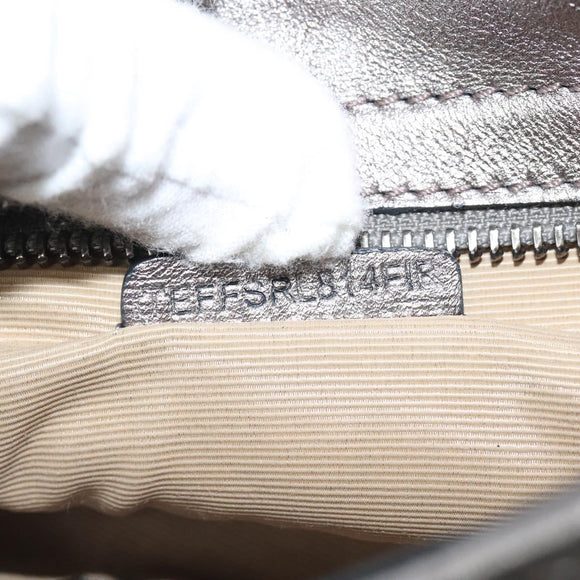 BURBERRY Nova Check Accessory Pouch Leather Silver Auth 118011