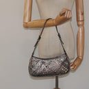 BURBERRY Nova Check Accessory Pouch Leather Silver Auth 118011-20