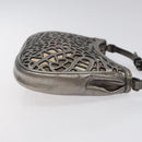 BURBERRY Nova Check Accessory Pouch Leather Silver Auth 118011-3