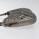 BURBERRY Nova Check Accessory Pouch Leather Silver Auth 118011-4