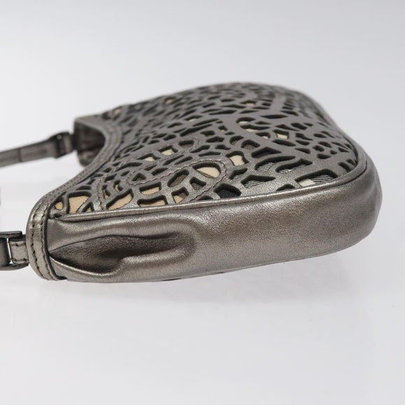 BURBERRY Nova Check Accessory Pouch Leather Silver Auth 118011