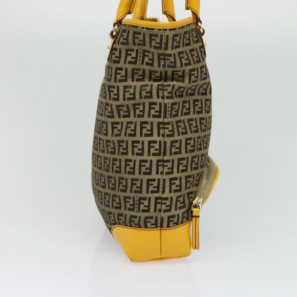 FENDI Zucca Canvas Hand Bag Beige Gold Auth 118014