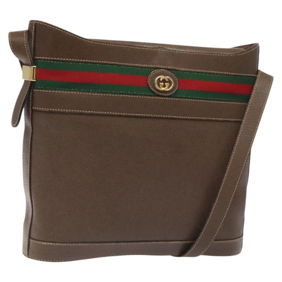 GUCCI Web Sherry Line Shoulder Bag Leather Brown Gold 001 01/13 0938 Auth 118015