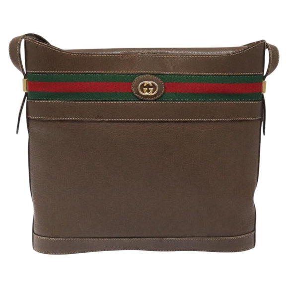 GUCCI Web Sherry Line Shoulder Bag Leather Brown Gold 001 01/13 0938 Auth 118015