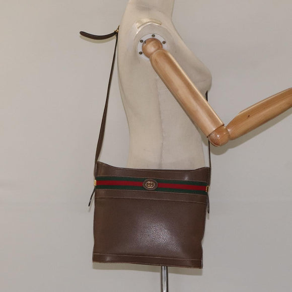 GUCCI Web Sherry Line Shoulder Bag Leather Brown Gold 001 01/13 0938 Auth 118015