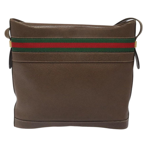 GUCCI Web Sherry Line Shoulder Bag Leather Brown Gold 001 01/13 0938 Auth 118015