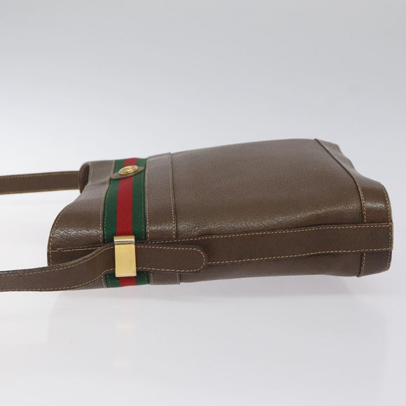 GUCCI Web Sherry Line Shoulder Bag Leather Brown Gold 001 01/13 0938 Auth 118015