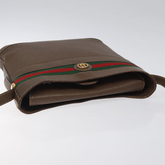 GUCCI Web Sherry Line Shoulder Bag Leather Brown Gold 001 01/13 0938 Auth 118015