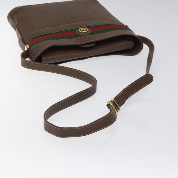 GUCCI Web Sherry Line Shoulder Bag Leather Brown Gold 001 01/13 0938 Auth 118015