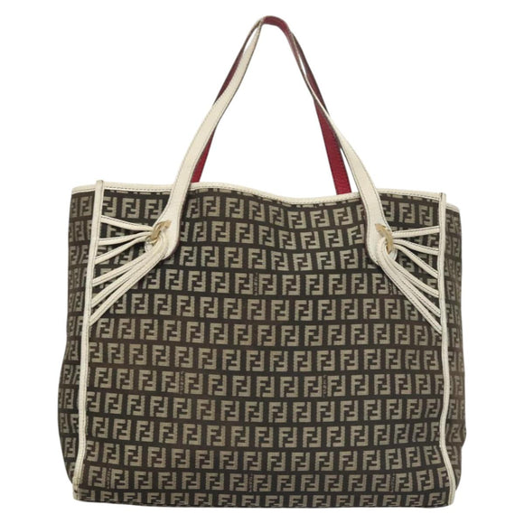 FENDI Zucchino Canvas Tote Bag Black Gold Auth 118016