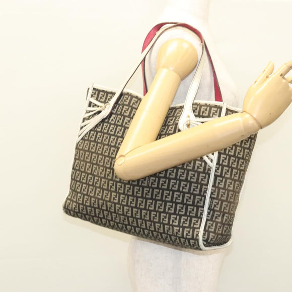 FENDI Zucchino Canvas Tote Bag Black Gold Auth 118016