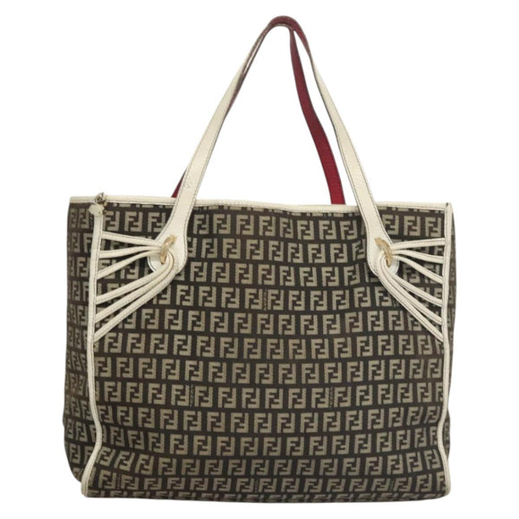 FENDI Zucchino Canvas Tote Bag Black Gold Auth 118016