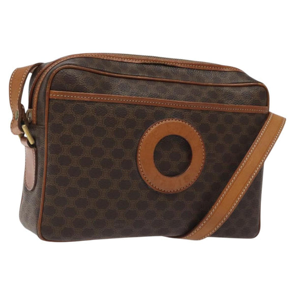 CELINE Macadam Canvas Shoulder Bag PVC Leather Brown Gold Auth 118020