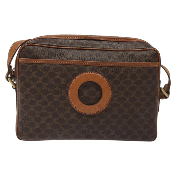 CELINE Macadam Canvas Shoulder Bag PVC Leather Brown Gold Auth 118020