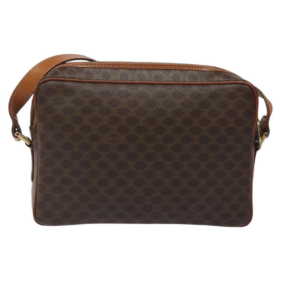 CELINE Macadam Canvas Shoulder Bag PVC Leather Brown Gold Auth 118020