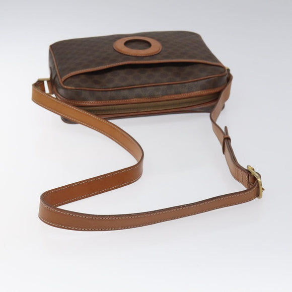 CELINE Macadam Canvas Shoulder Bag PVC Leather Brown Gold Auth 118020