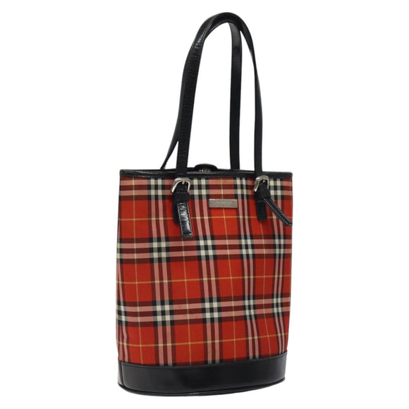 Burberrys Nova Check Blue Label Hand Bag Canvas Red Silver Auth 118022