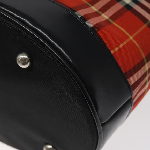 Burberrys Nova Check Blue Label Hand Bag Canvas Red Silver Auth 118022