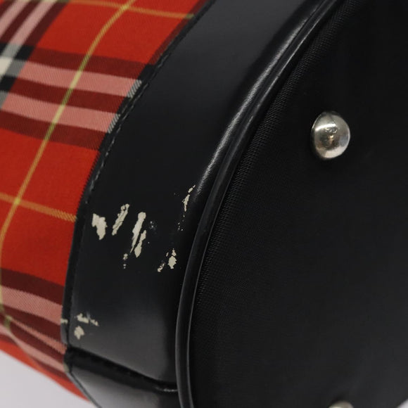 Burberrys Nova Check Blue Label Hand Bag Canvas Red Silver Auth 118022