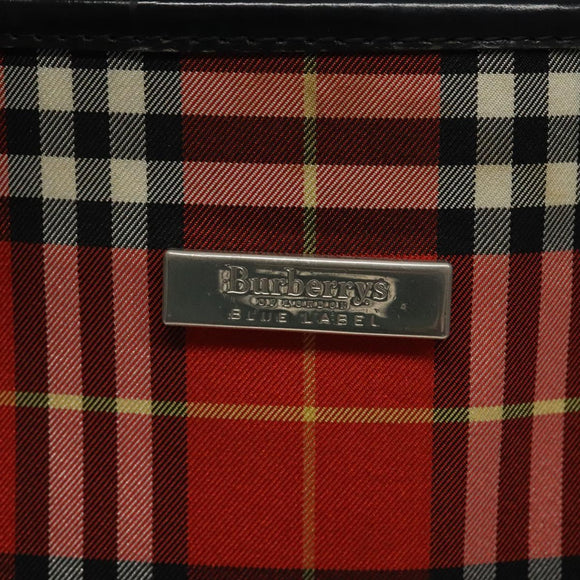 Burberrys Nova Check Blue Label Hand Bag Canvas Red Silver Auth 118022