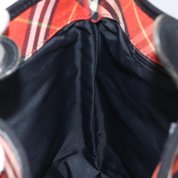 Burberrys Nova Check Blue Label Hand Bag Canvas Red Silver Auth 118022