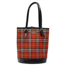 Burberrys Nova Check Blue Label Hand Bag Canvas Red Silver Auth 118022-13
