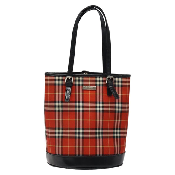 Burberrys Nova Check Blue Label Hand Bag Canvas Red Silver Auth 118022