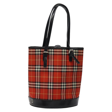 Burberrys Nova Check Blue Label Hand Bag Canvas Red Silver Auth 118022 - 0