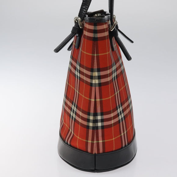 Burberrys Nova Check Blue Label Hand Bag Canvas Red Silver Auth 118022