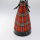 Burberrys Nova Check Blue Label Hand Bag Canvas Red Silver Auth 118022-4