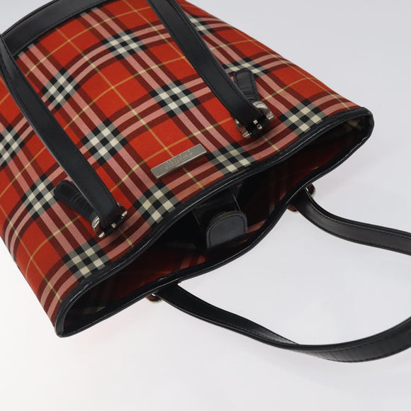 Burberrys Nova Check Blue Label Hand Bag Canvas Red Silver Auth 118022