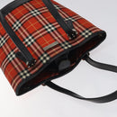 Burberrys Nova Check Blue Label Hand Bag Canvas Red Silver Auth 118022-6