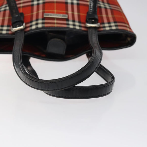 Burberrys Nova Check Blue Label Hand Bag Canvas Red Silver Auth 118022