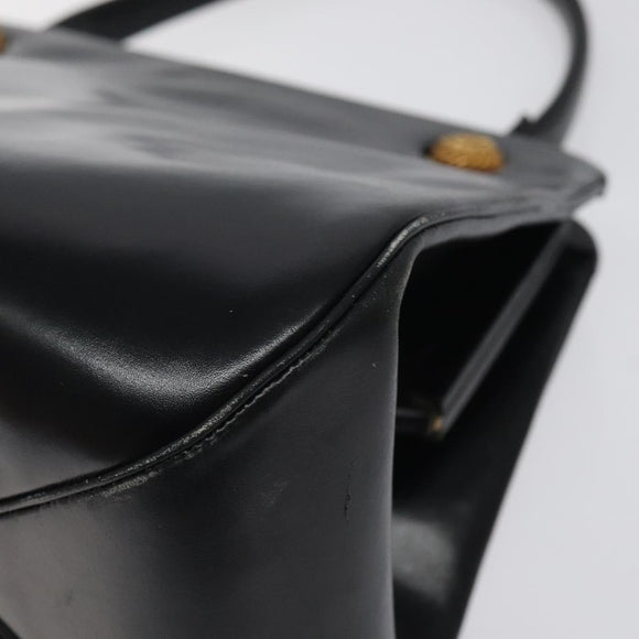 Christian Dior Hand Bag Leather Black Gold Auth 118026