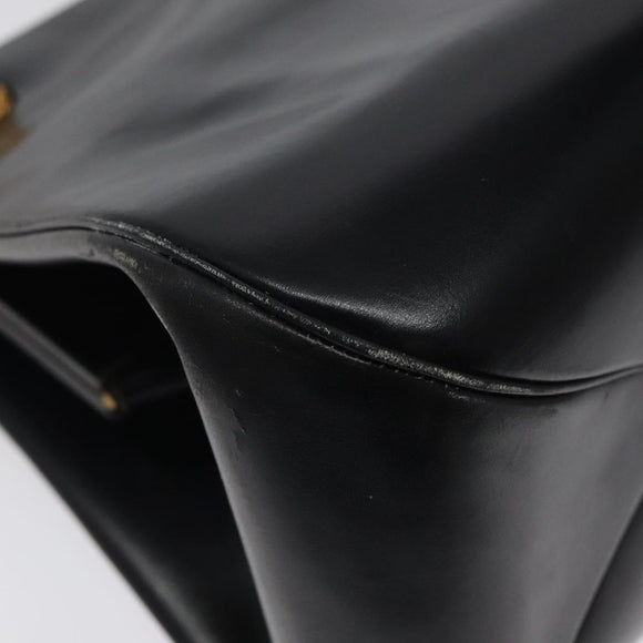 Christian Dior Hand Bag Leather Black Gold Auth 118026