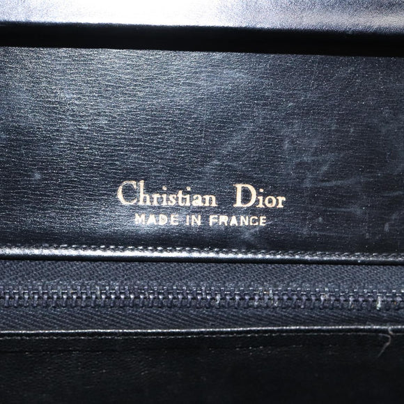 Christian Dior Hand Bag Leather Black Gold Auth 118026