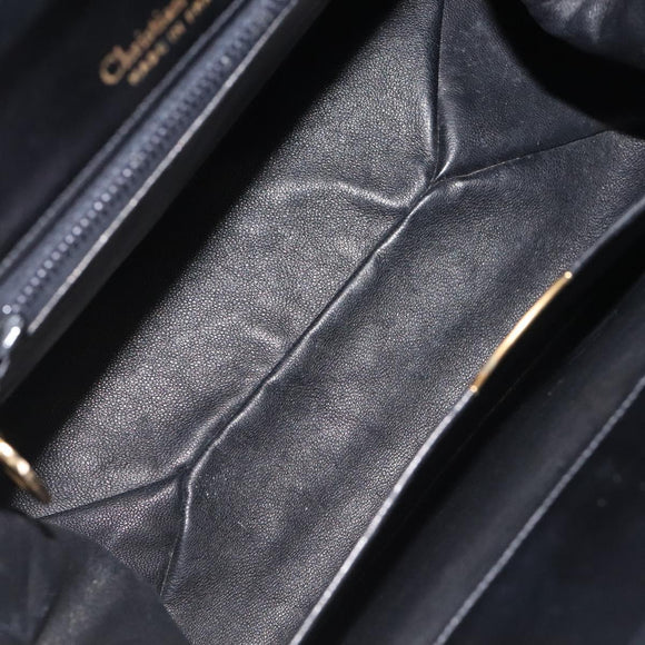 Christian Dior Hand Bag Leather Black Gold Auth 118026