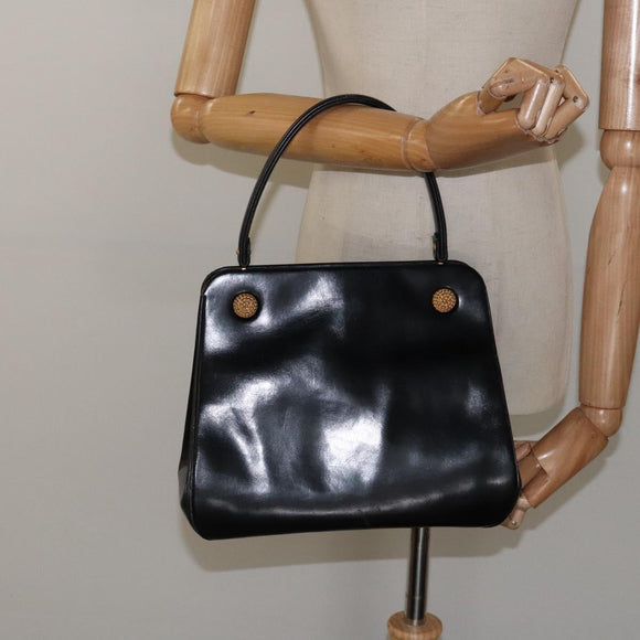 Christian Dior Hand Bag Leather Black Gold Auth 118026