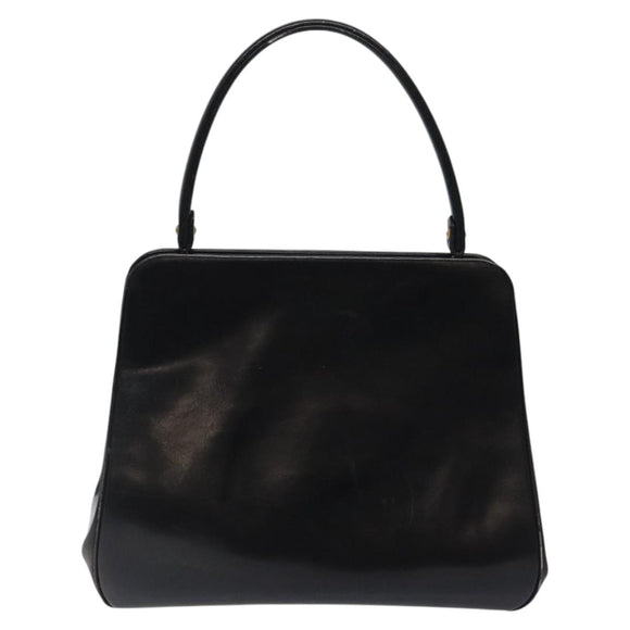 Christian Dior Hand Bag Leather Black Gold Auth 118026