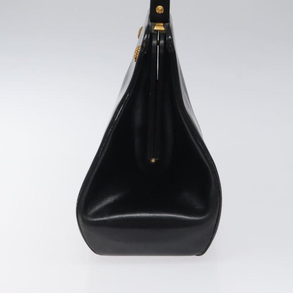 Christian Dior Hand Bag Leather Black Gold Auth 118026