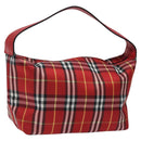 BURBERRY Nova Check Hand Bag Nylon Red Auth 118031-1